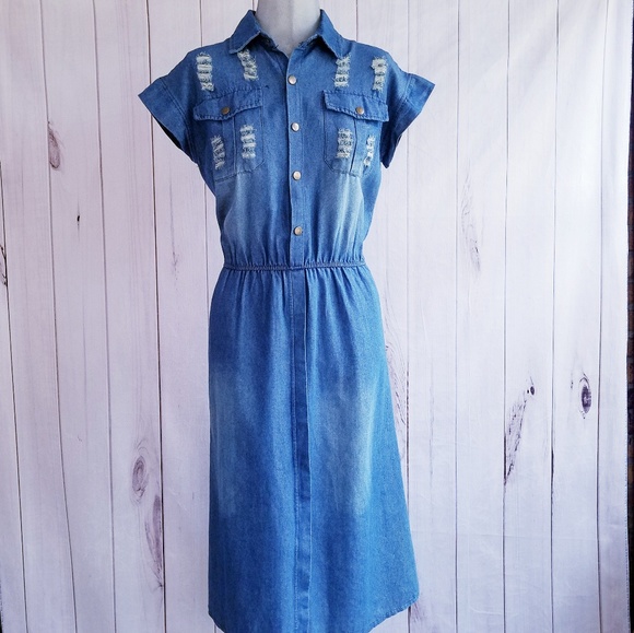 ASOS Dresses & Skirts - NOISY MAY DENIM DISTRESSED DRESS SZ M